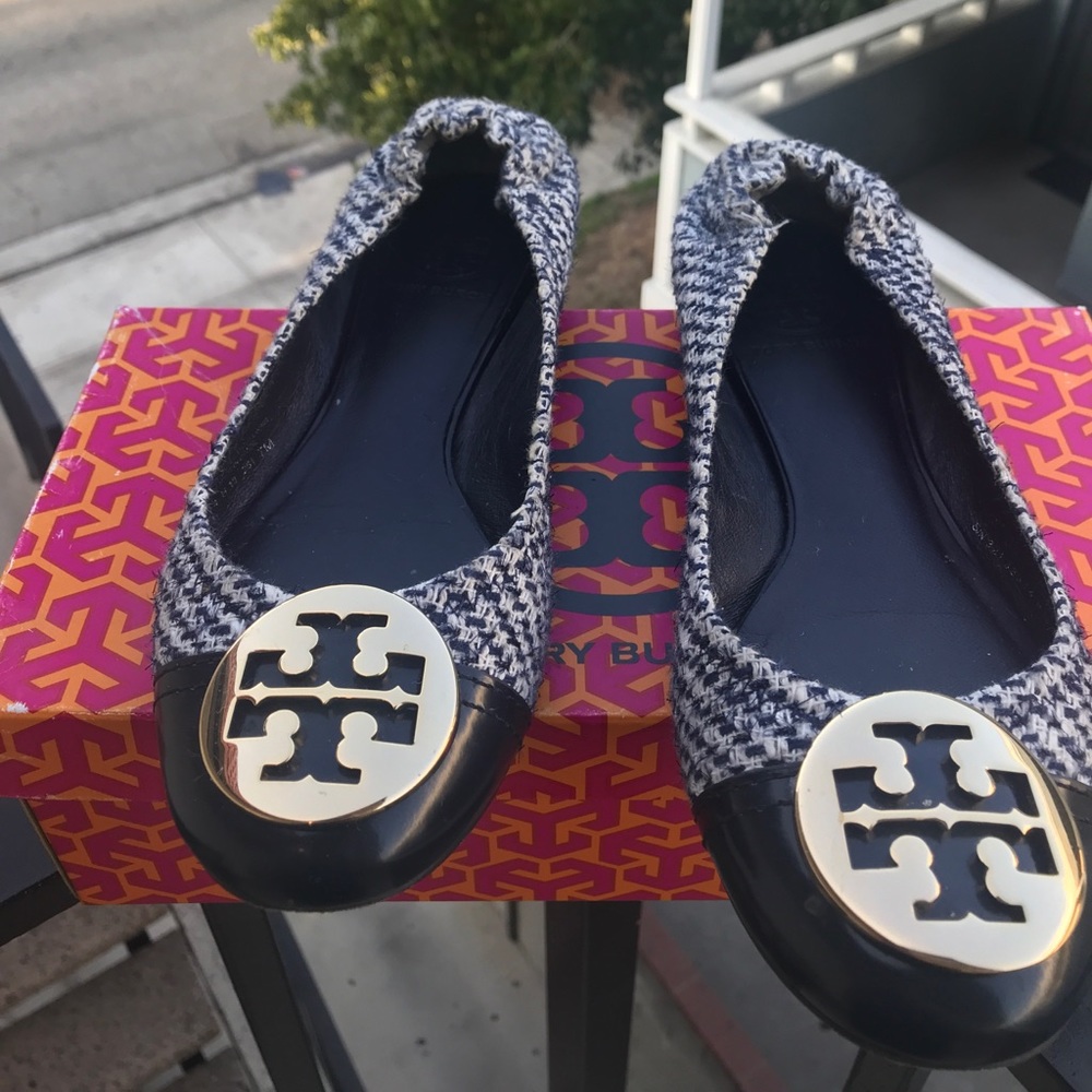 Black and White Tory Burch Flat Shoe